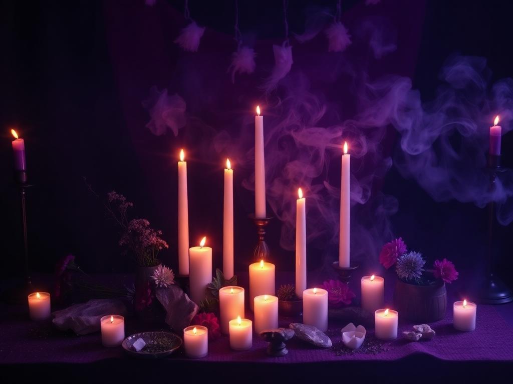 Altar com velas e ervas